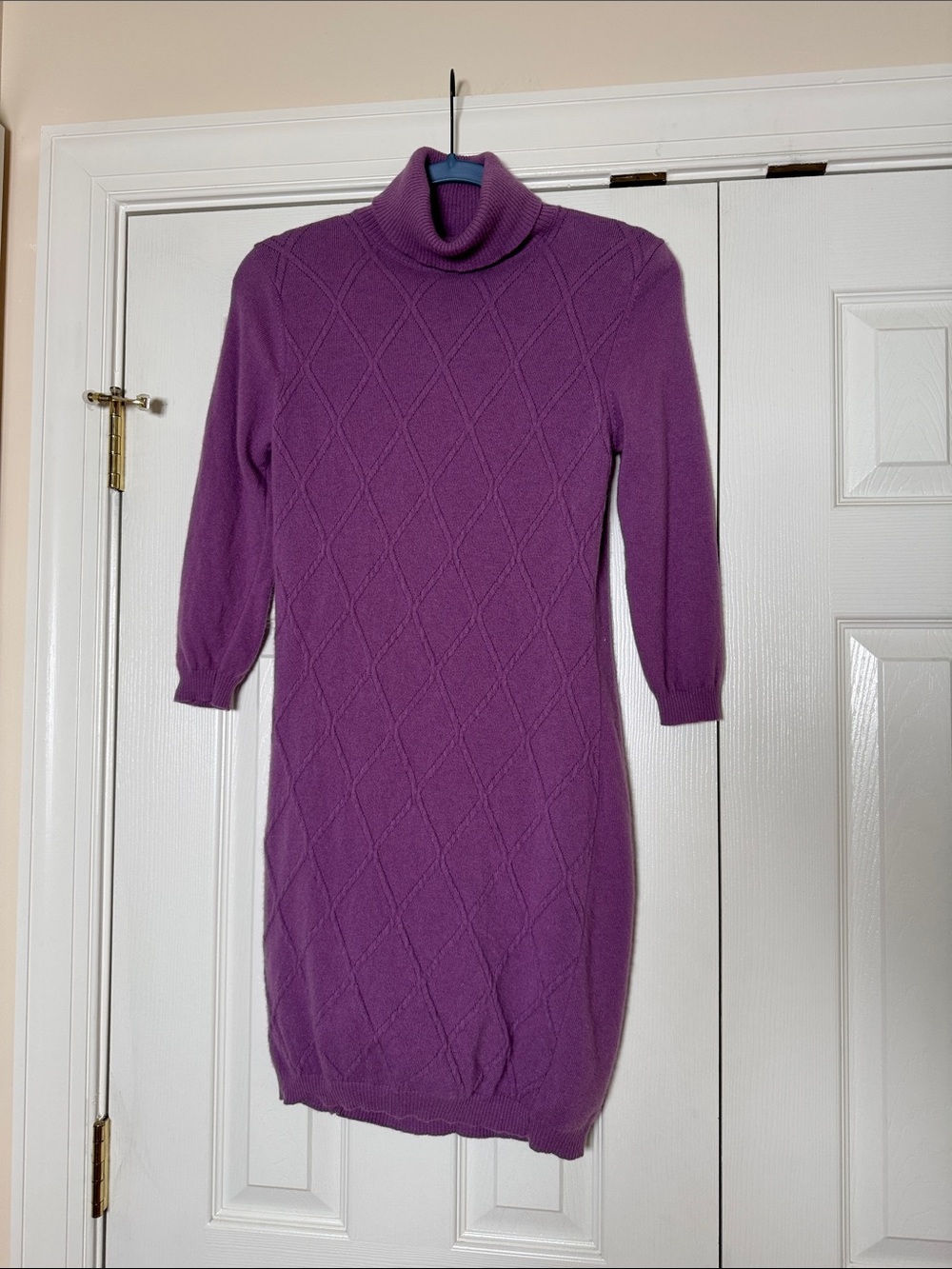 Stile Benetton Purple Wool Blend Diamond Knit Turtleneck Sweater Dress Small
